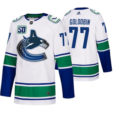 Vancouver Vancouver Canucks #77 Nikolay Goldobin 50th Anniversary Men's White 201920 Away Authentic NHL Jersey